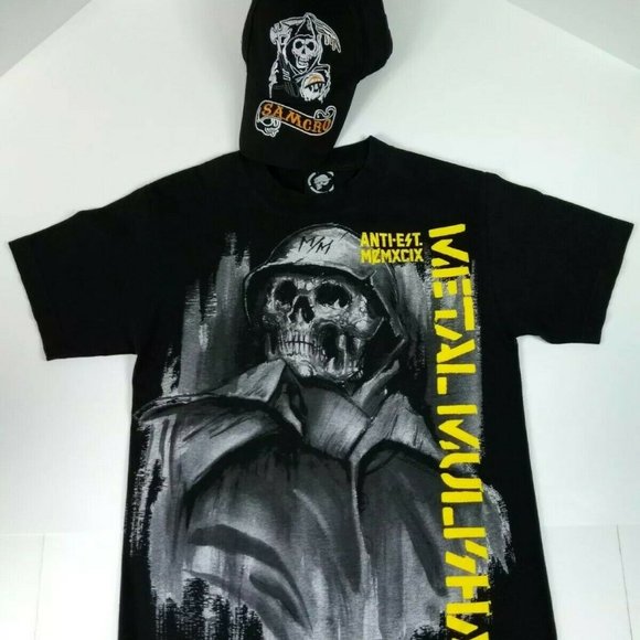 Metal Mulisha SMALL 2Tone T Shirt Helmet Skull + SOA SAMCRO Fear The Reaper Cap - Picture 1 of 11